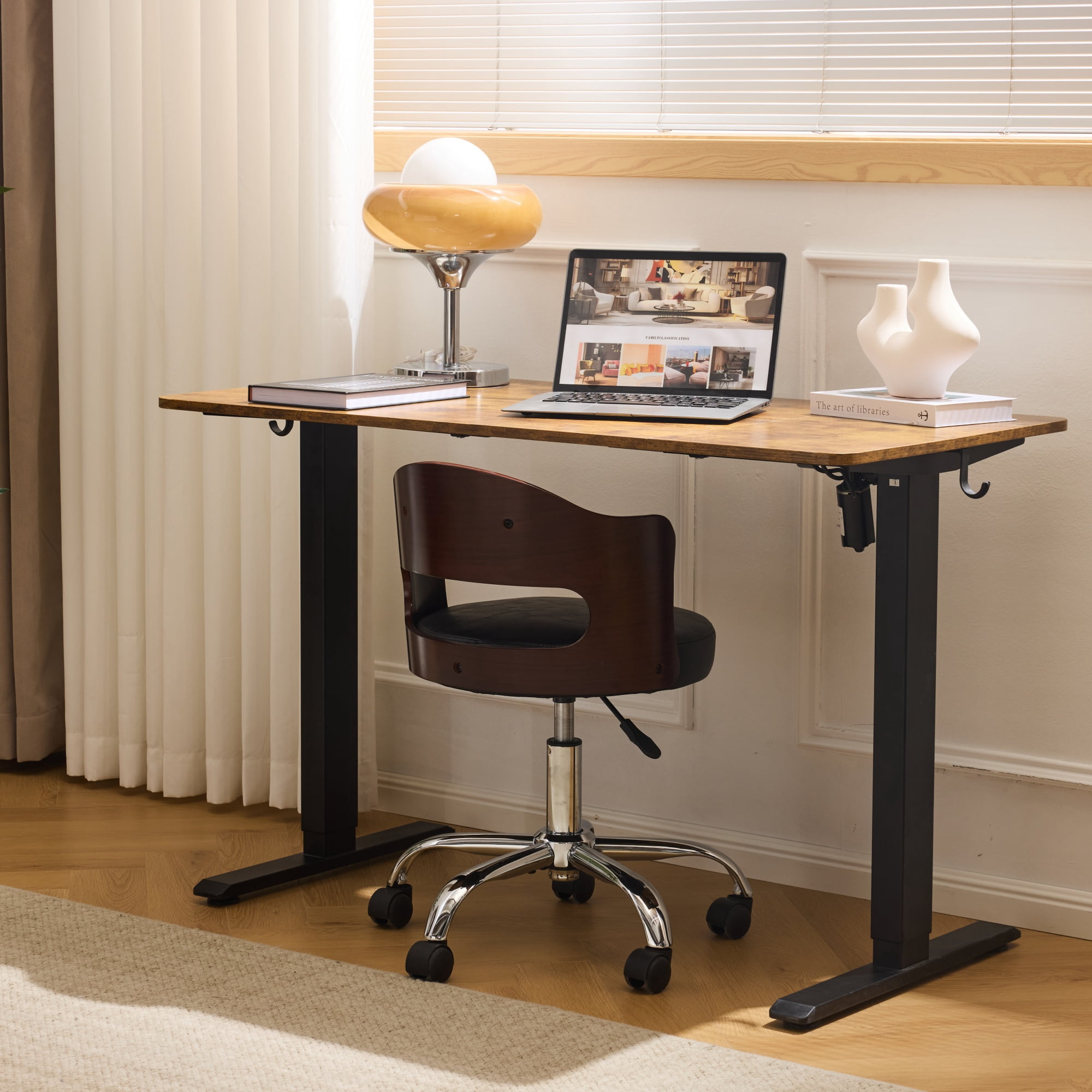 Zimtown Faux Leather Home Office Desk Chair, Swivel Rolling Computer Chair, Adjustable Vanity Chair Modern Task Chair for Adults, Black