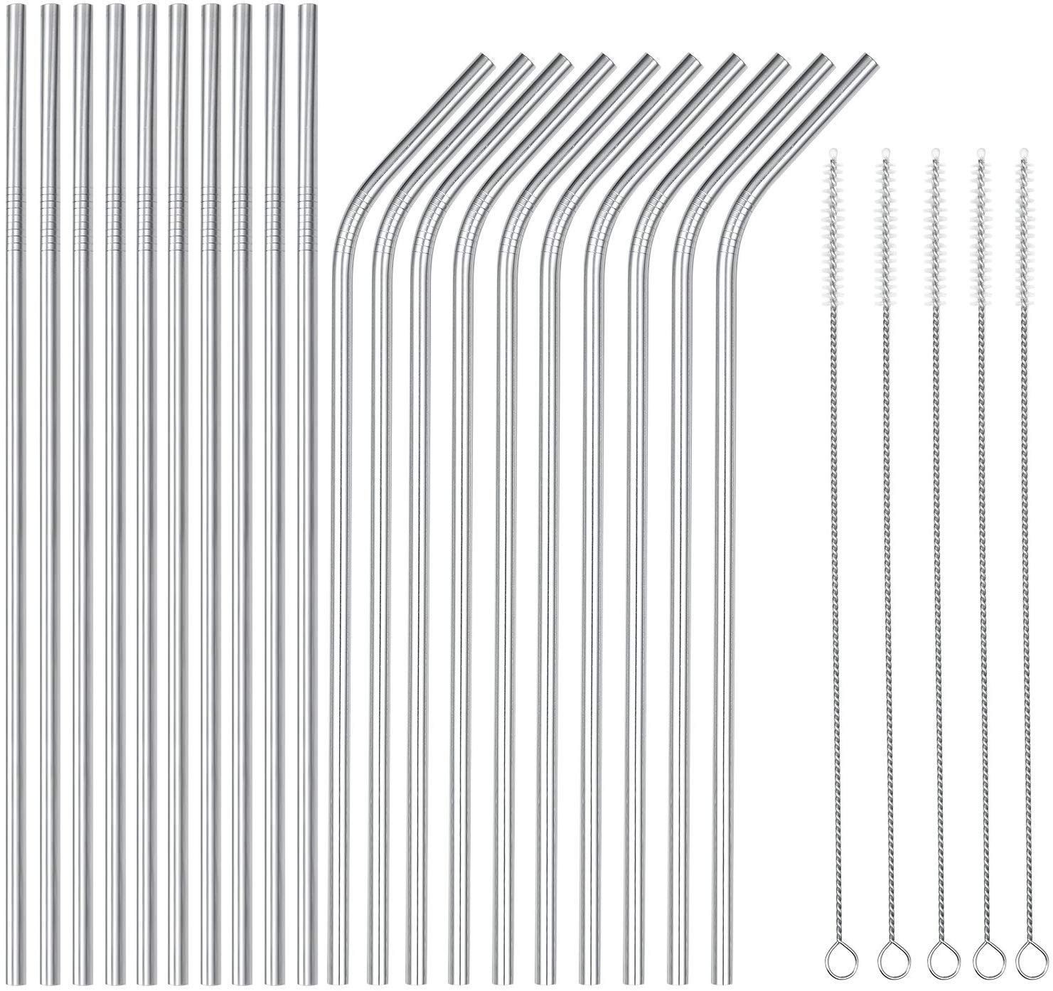 Wholesale Set of 20 Stainless Steel Straws Ultra Long 10.5 Inch