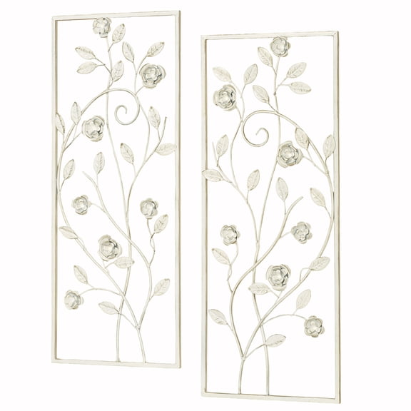 Charming Rose Wall Art Panels Ivory/Gold Set of Two Set of 2