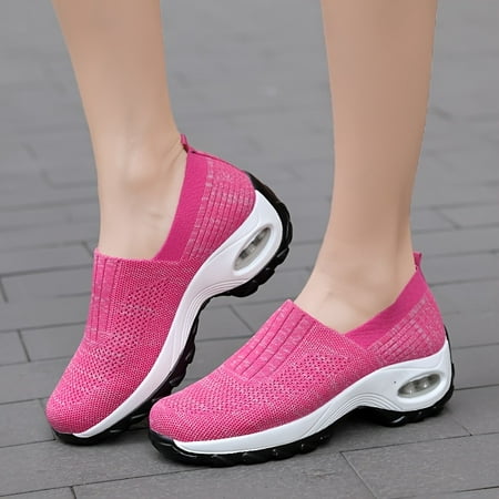 

Solid Color Knitted Casual Sneakers Fashion Air Cushion Slip On Running Sports Shoes Women s Footwear