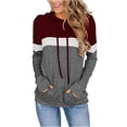 thumbnail image 2 of HAPIMO Women's Fashion Hoodie Sweatshirt T-Shirt Clothes for Women Striped Color Block Tops Pockets Drawstring Pullover Cozy Casual Sweatshirt Long Sleeve Blouse Wine L, 2 of 5