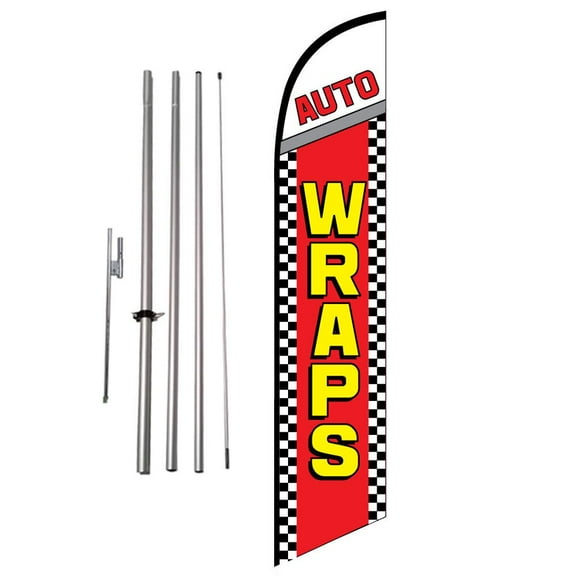 Auto Wraps Wrapping 15ft Feather Banner Swooper Flag Kit with pole & spike