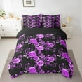 thumbnail image 3 of Manfei Couple Valentines Day 7-Piece Twin Bedding Sets, Purple Flower Floral Bedding Comforter Set, Chic Botanical Rose Reversible Sheet Sets, Luxury Bedroom Decor, 3 of 8