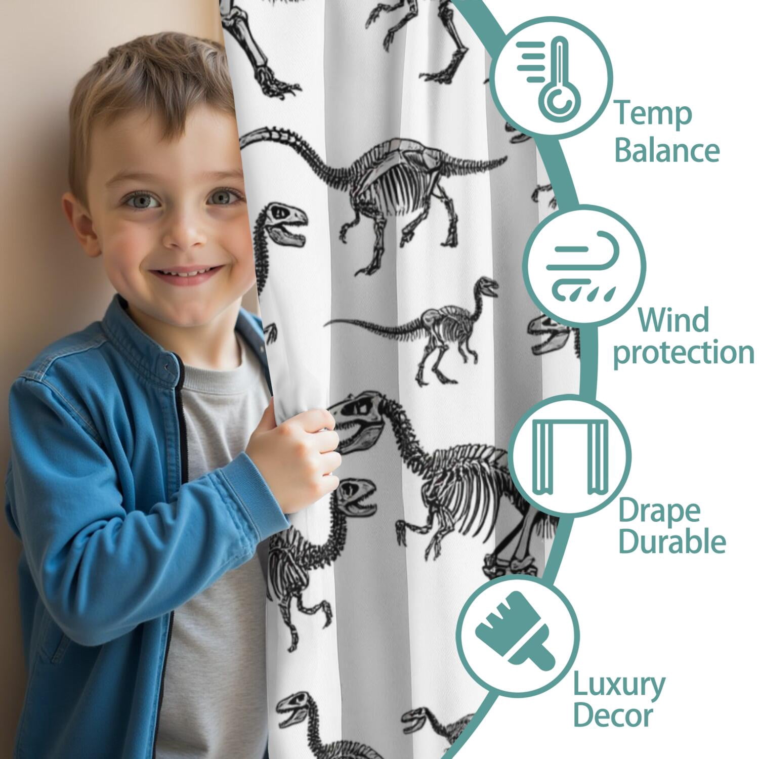 Blackout Kids Curtains,Cute Dinosaur Pattern Childrens Insulated Curtains Set Of 2,Bedroom Essentials,Toddler Room Decor 42x54in(106x137cm)