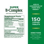 Nature's Bounty Super B Complex with Folic Acid plus Vitamin C Vitamin Supplement Tablets, 150 Count