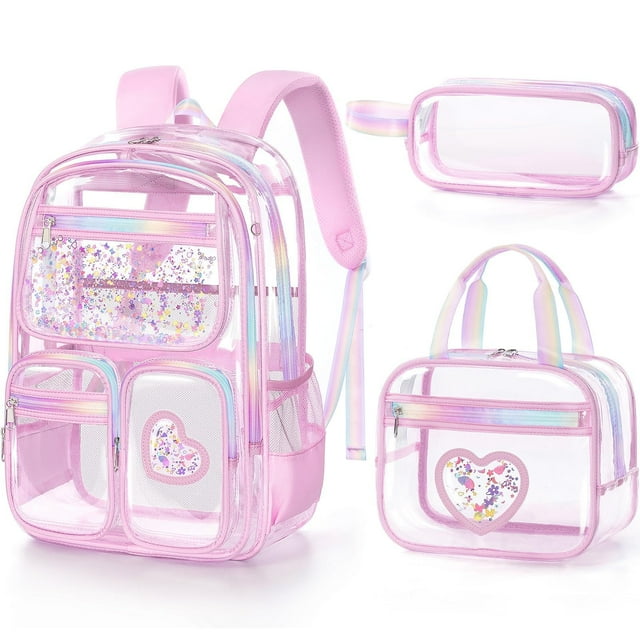 Mochila transparente Fimibuke para niñas con lonchera y estuche para lápices