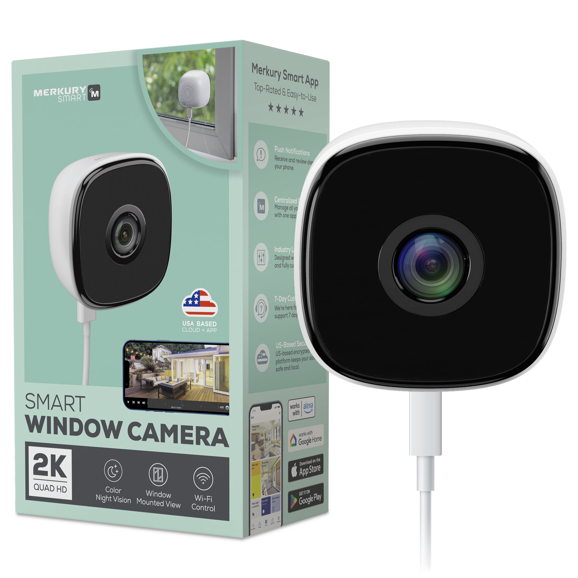 Merkury Smart 2K Window Security Camera with 4MP Quad HD (1 pack)