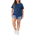 thumbnail image 2 of Agnes Orinda Women's Plus Size Easter Tops Round Neck Ruffle Short Sleeve T-Shirts Casual Summer Tee Blouse 2X Dark Blue, 2 of 5