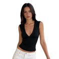 thumbnail image 1 of Camisetas sin mangas de verano para mujer, con estampado de lunares a la moda o color liso, corte ajustado, escote en V profundo, ideales para salir., 1 of 8