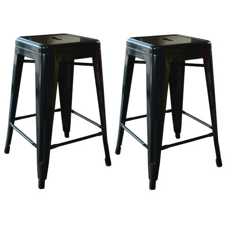 AmeriHome 2 Piece Loft Black Finish 24-inch Backless Metal Bar Stool for Kitchen, Garage, Office
