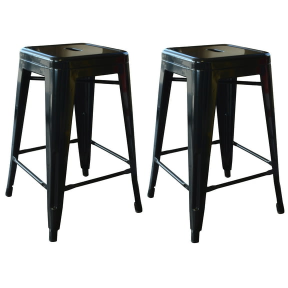 AmeriHome 2 Piece Loft Black Finish 24-inch Backless Metal Bar Stool for Kitchen, Garage, Office
