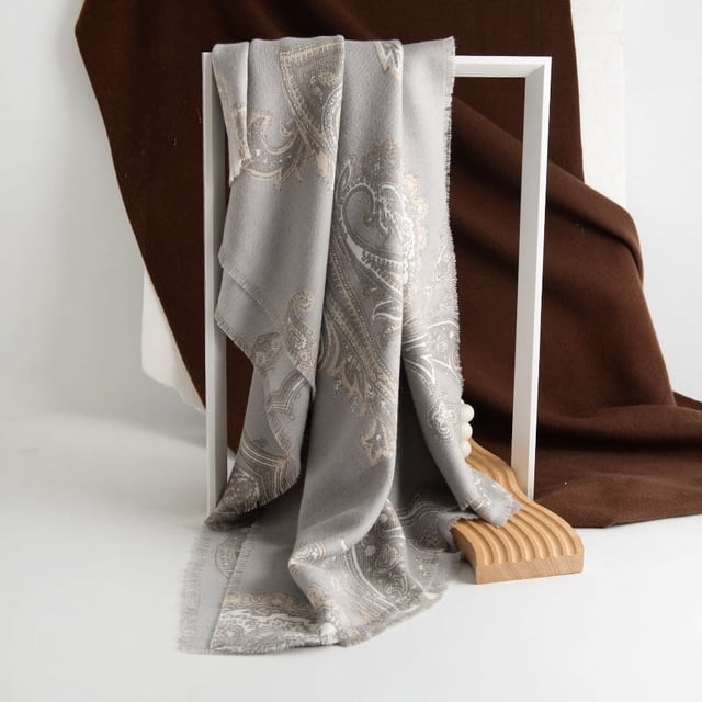 Nvzi Bufandas de flores de anacardo - Bufandas grandes y cálidas de invierno con flores de anacardo para vestidos de noche, gris claro A