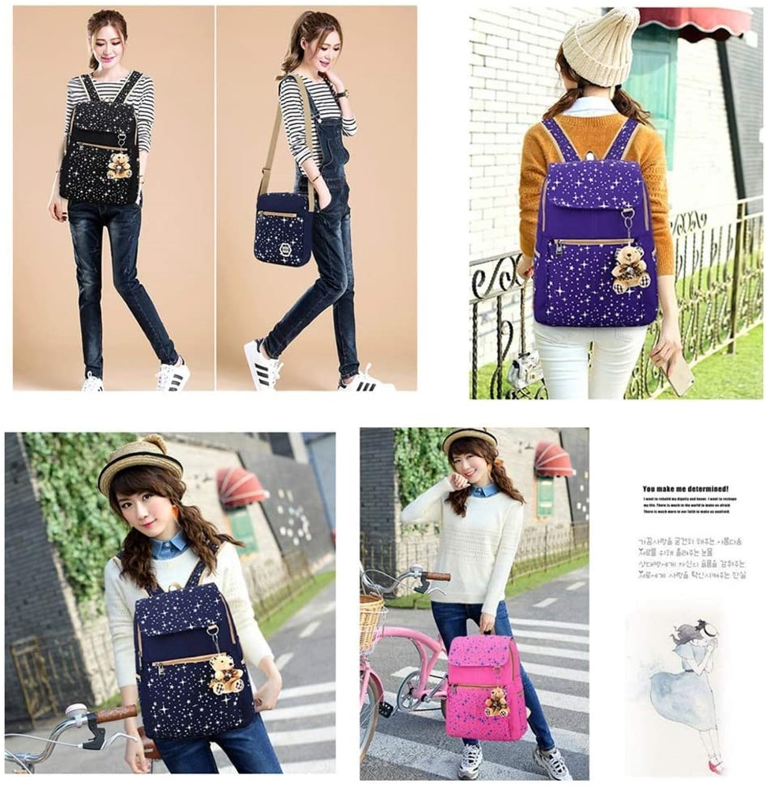 3Pcs/Sets Backpacks for Teenage Girls for School, Canvas Backpacks for Girls Scatchel Rucksack Backpacks for Middle School, Causual Backpack for Traveling