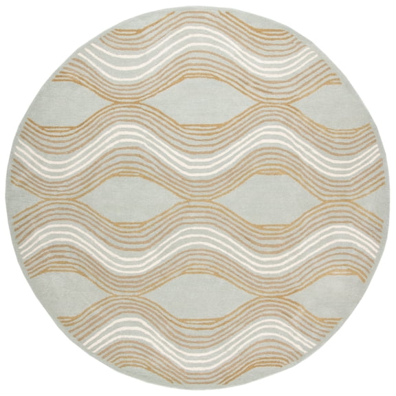 SAFAVIEH Wyndham Victoria Wavy Chevron Wool Area Rug, Blue/Multi, 7' x 7' Round
