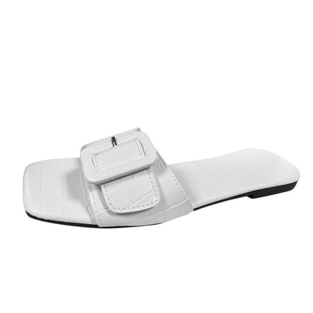 

Gzea Shower Sandals Women Ladies Fashion Solid Color Leather Flat Bottom Casual Beach Sandals And Slippers White 41