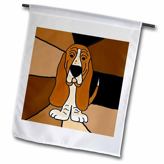 3dRose, Funny Basset Hound Puppy Dog Art, 12 x 18 inch Garden Flag