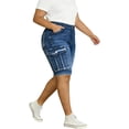 thumbnail image 6 of QERINTE Women Plus Size Jean Shorts Cargo Bermuda Shorts High Rise Casual Stretchy Womens Long Denim Shorts Summer Jorts, 6 of 6
