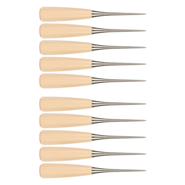 Wooden Handle Awl, Portable Awl Tool 10Pcs Labor Saving Stainless Steel Safe High Strength with Case Guard for Marking for DIY Sewing