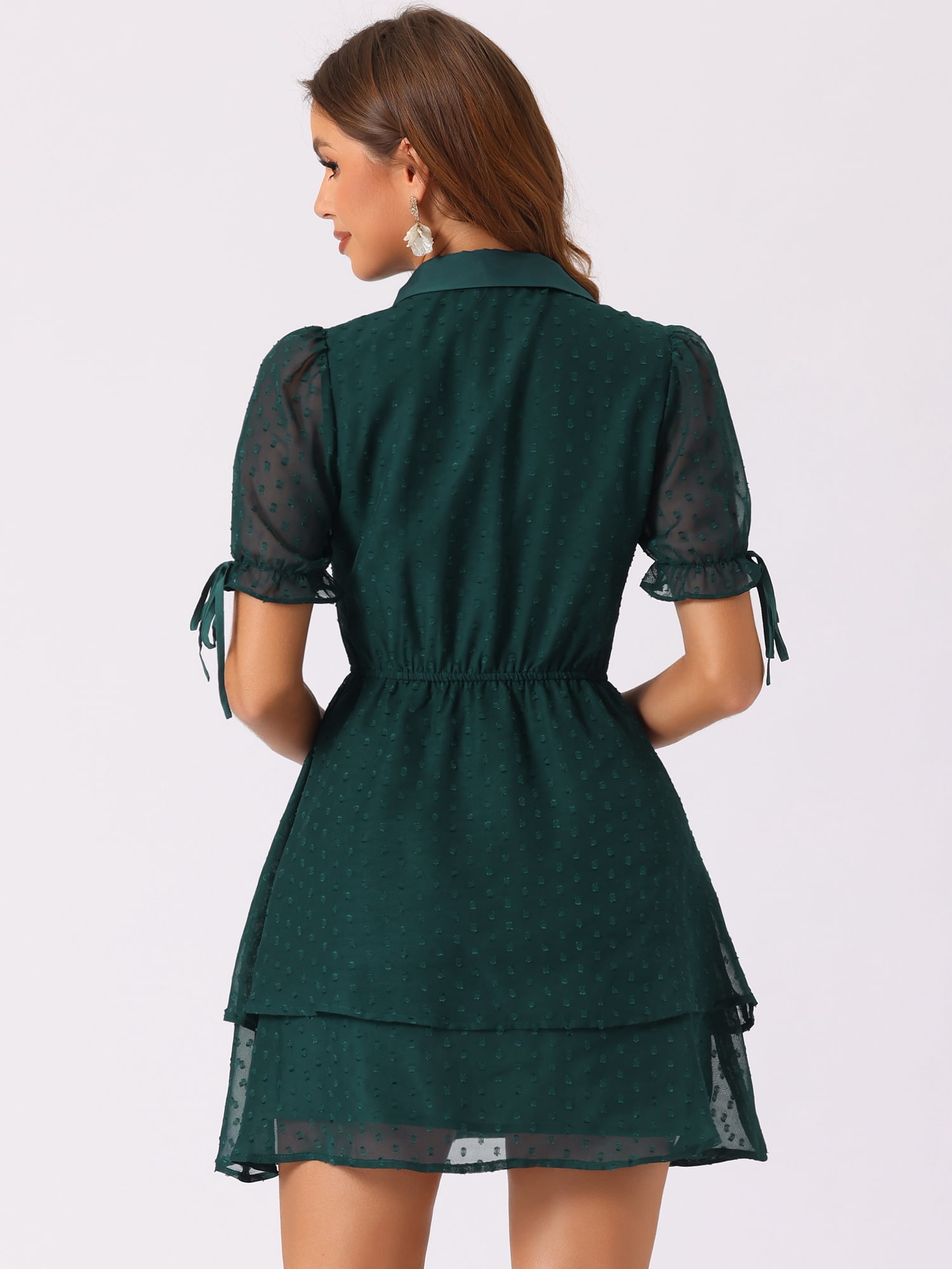 DARING DIVA Women's Gothic Collar Floral Drawstring Layered Chiffon Dress S Dark Green