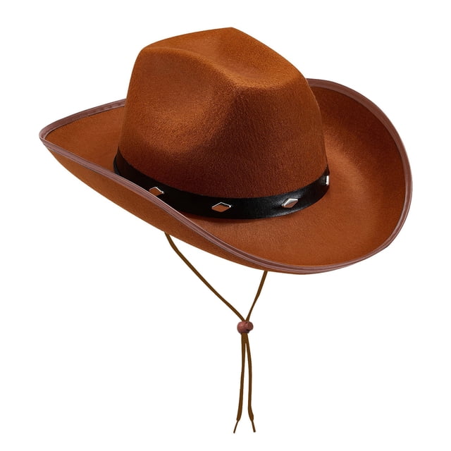 Chapeau de Cowboy en Cuir Clouté Style Occidental avec Sangle Réglable et Bord Courbé pour un Design à la Mode Parfait pour les Activités Extérieures, Festivals et Tenue Décontractée Marron Cowboy Taille Unique