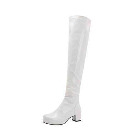 

Boots for Women Clearance Deals! Verugu Low Heel Comfort Bootie Over-the-Knee Boots Foreign Trade Candy Patent Leather Ladies Back Zipper Thick Heel Round Toe Over-the-knee Boots White 40