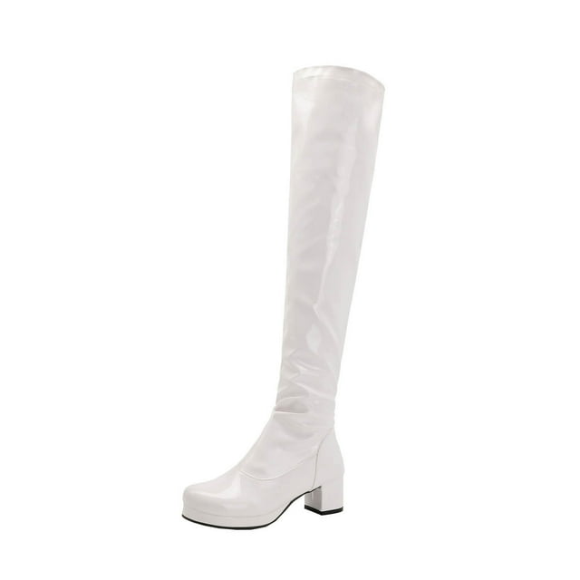 XZNGL Foreign Trade Candy Color Patent Leather Ladies Back Zipper Thick Heel Round Toe Over-the-knee Boots