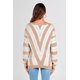 thumbnail image 2 of Suéter PRETTYGARDEN 2025 de rayas con cuello en V beige Talle L, 2 of 7