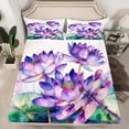 thumbnail image 2 of Homewish Purple Rustic Lotus Twin Sheet Sets,Flying Dragonfly Twin Fitted Sheet,Country Flower Floral Flat Sheet For Girls Kids,Super Cozy Room Decor,3-Piece, 2 of 7