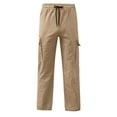 thumbnail image 5 of Besolor Teen Boys Cargo Pants Drawstring Elastic Waist Straight Leg Casual Loose Workout Hiking Kids Trousers with Multi-pocket(10-11 Years,Khaki), 5 of 7