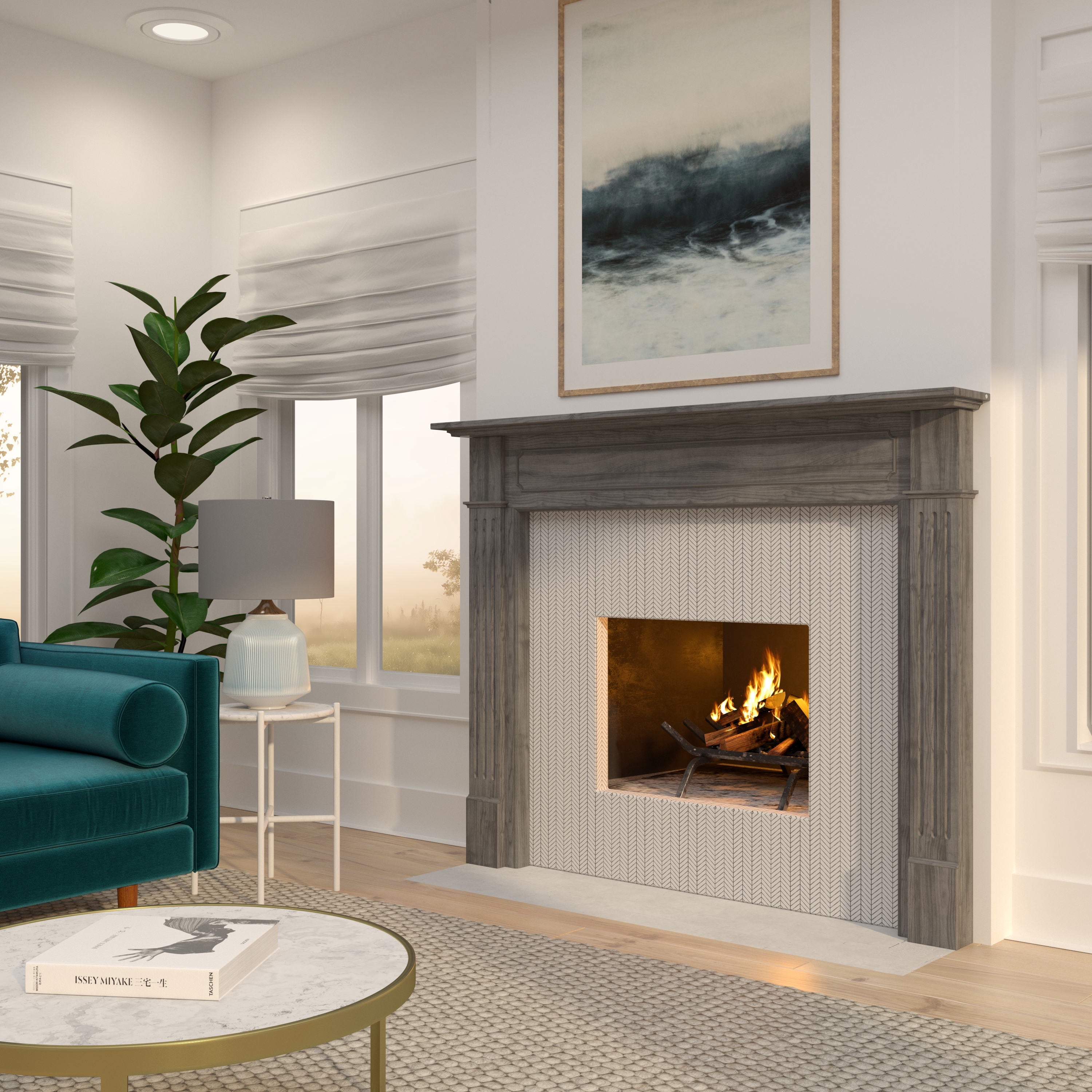 Pearl Mantels Williamsburg Transitional Styled Mantel Surround, Constructed With Hand Chosen Grade A Wood and Wood Veneers, Unfinished, Paint and Stain Grade, Interior Opening 56"W x 42"H