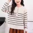 thumbnail image 2 of Tranfacy Chemises à Manches Longues pour Filles, Hauts d'Automne, Chandail Décontracté à Rayures pour Enfants de 4 à 16 Ans, Chandail à Boutons, Vêtements à Col Rond, 2 of 7