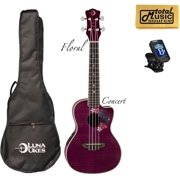Luna Floral Flamed Maple Concert Ukulele w/Tuner & PC, UKE FLO PACK