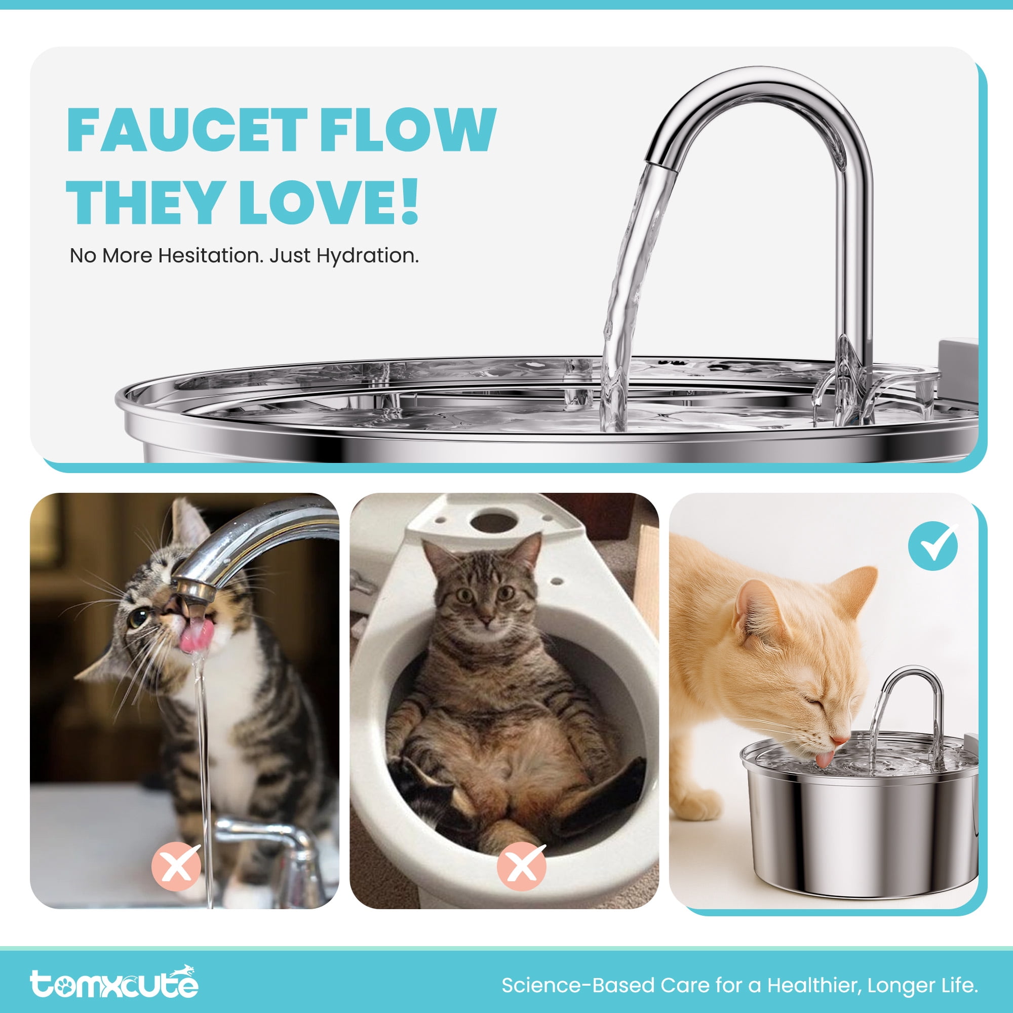 Cat Water Fountain 108oz/3.2L Stainless Steel - Ultra-Quiet Automatic Pet Fountain with 3 Filters for Cats & Dogs