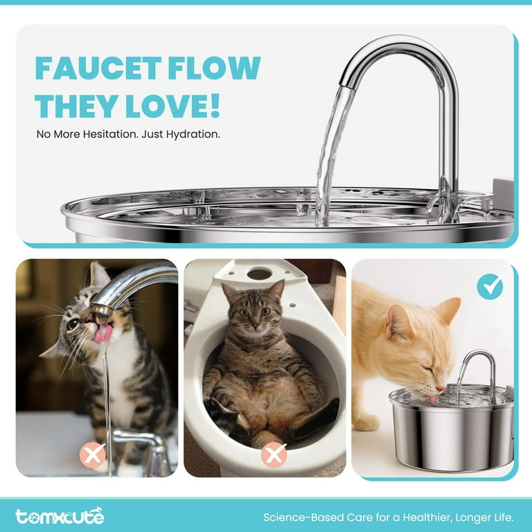 3.2L Stainless Steel Cat Fountain - 108oz Automatic Water Dispenser With Quiet Pump & LED Water Level Window