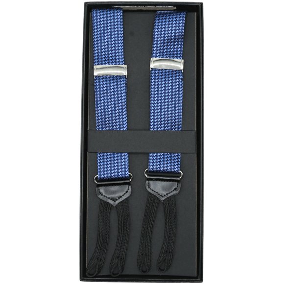 Dion Men's Carolina Blue / Navy Button-On Houndstooth Suspenders Suspender - One Size