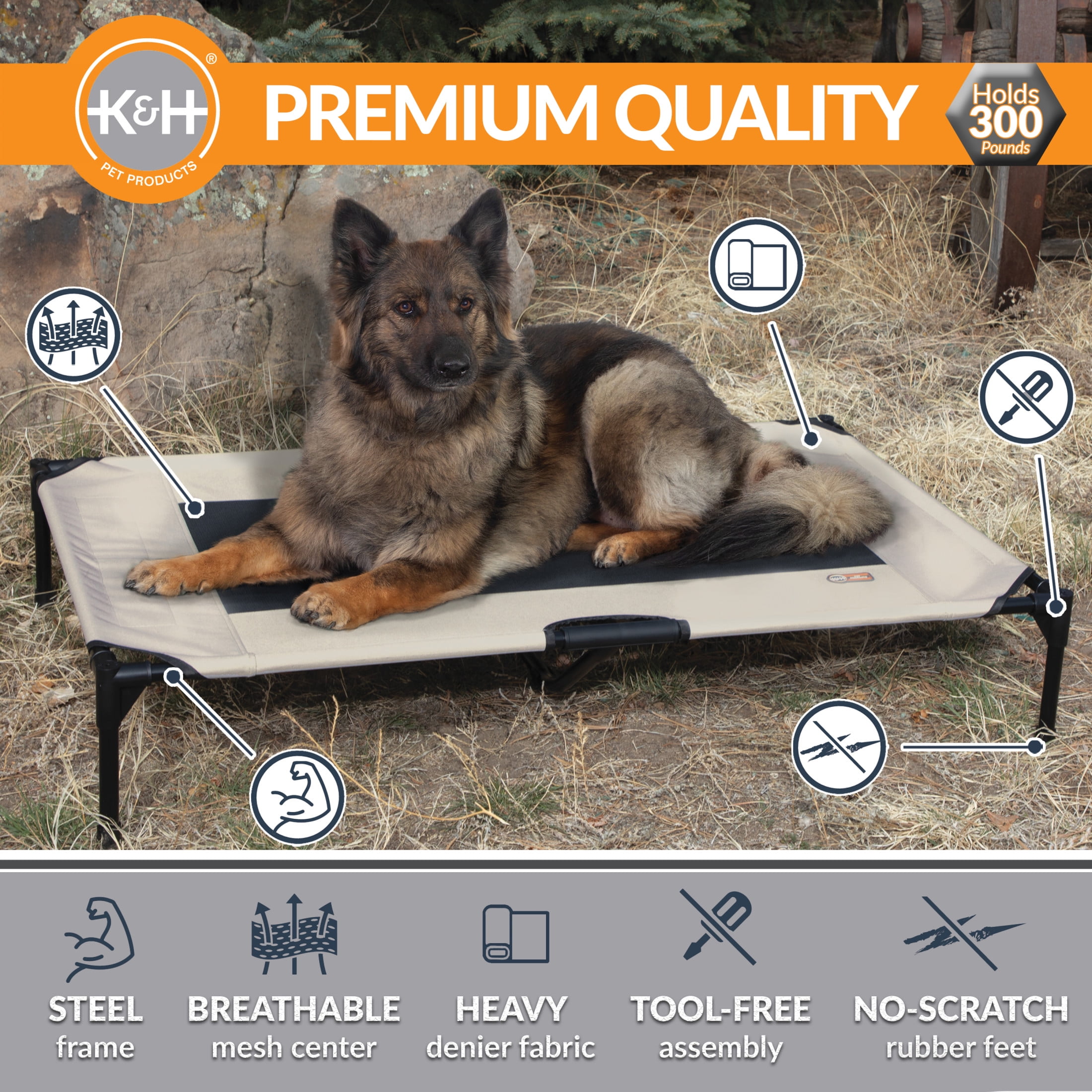 K&H Pet Products Original Pet Cot Elevated Dog Bed Taupe/Black Mesh X-Large 50 X 32 X 9 Inches