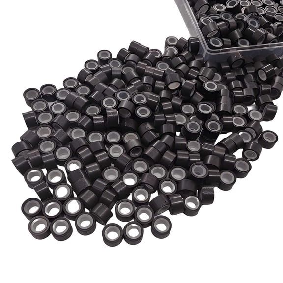 Sexy Sparkles Dark Brown Silicone Lined Micro Links Rings Beads for Installation for Feather and Hair Extensions - 100 PCS 5mm