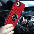 thumbnail image 2 of For iPhone 17E / 16E / SE4 Multi-Functional 2X Card Slot Shockproof Metal Ring Hybrid Case - Red, 2 of 4