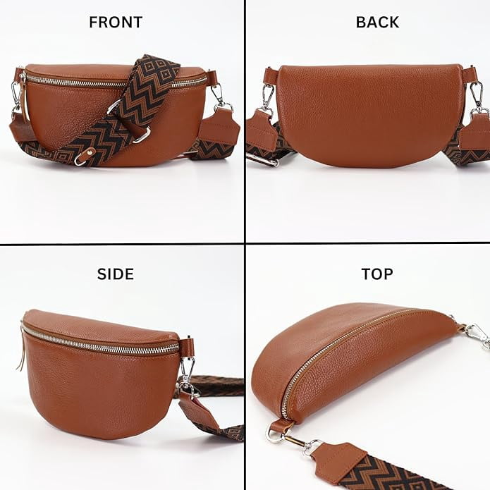 Leather Waist Belt Bag with 2 Detachable Straps, Stylish Unisex Crossbody Hip Pack for Travel, Italien Handcrafted Fanny Pack in 8 Colors