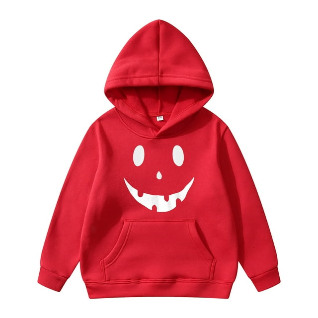 Aocisk Chandail à Capuchon à Enfiler pour Garçons avec Imprimé d'Halloween, Veste Douce, Chandail Décontracté Confortable pour Enfants, Rouge, 9-10 Ans