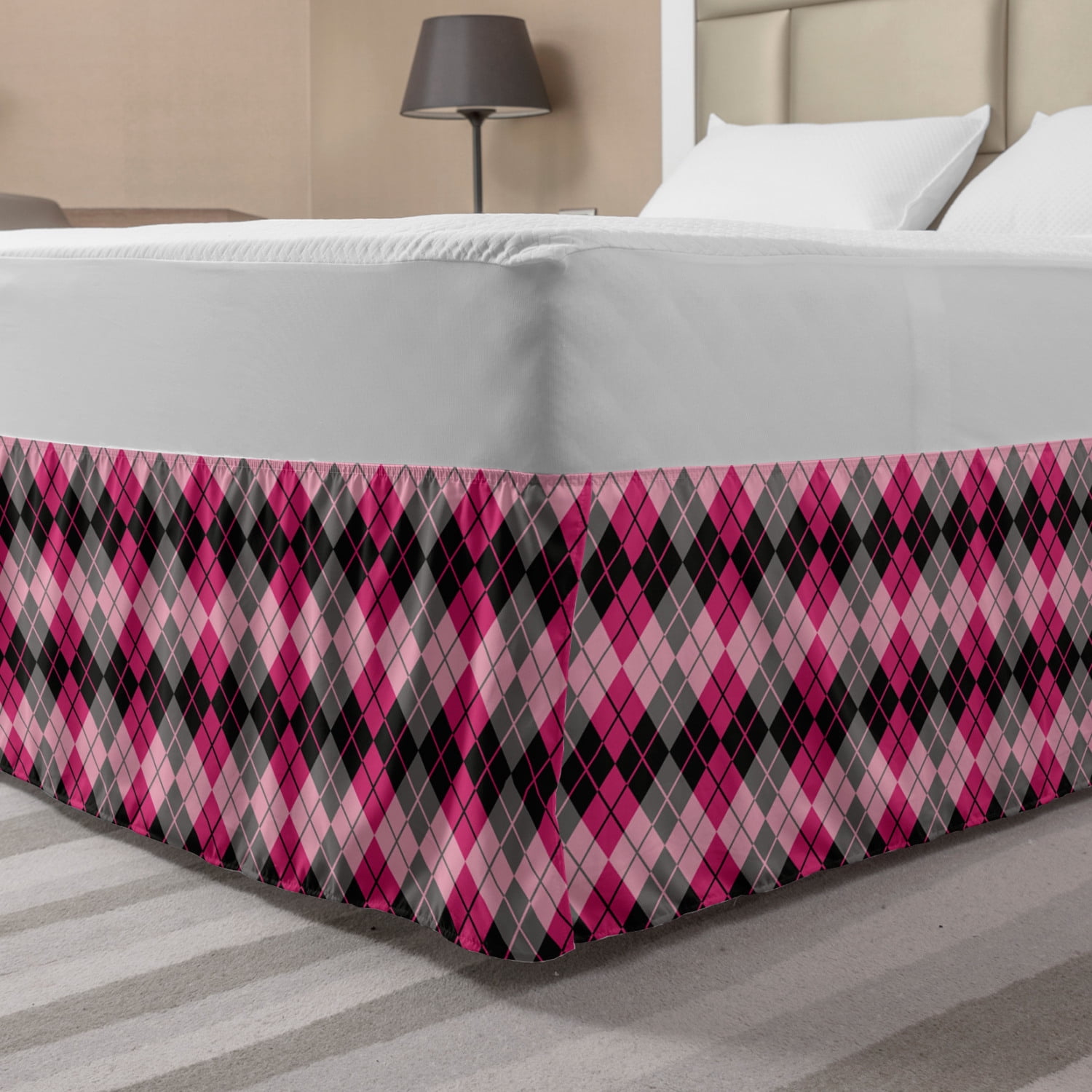 Geometric Bed Skirt, Traditional Retro Scottish Argyle Pattern of