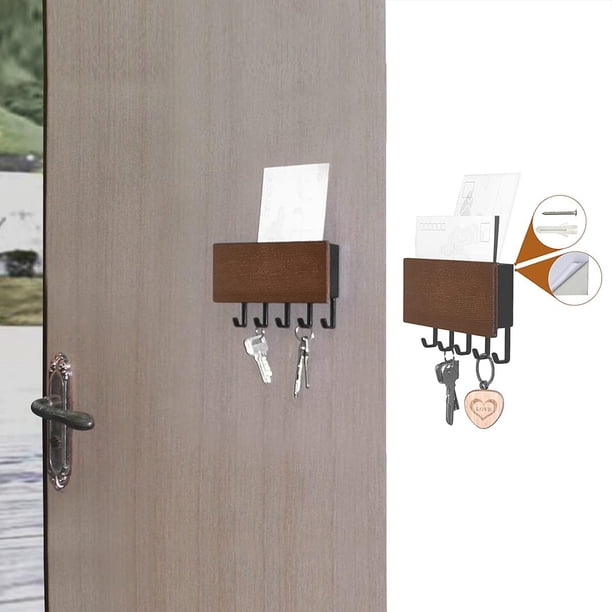 pieza, negro - Gancho para llaves de pared, porta cartas y llaves, organizador, montado en la pared, con 5 ganchos para llaves, para el hogar y la oficina.