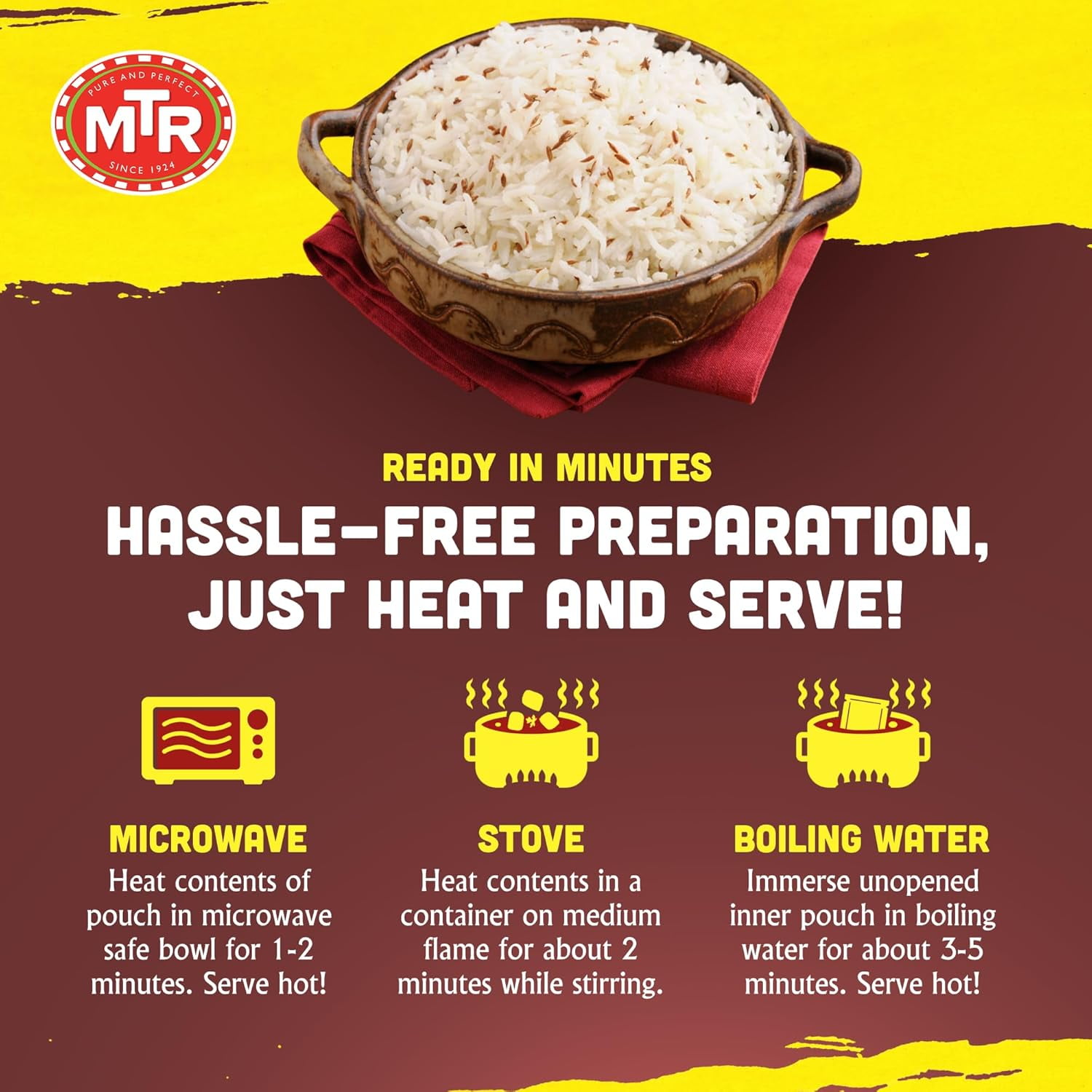 MTR Jeera Rice (250g, Pack of 6) – Cumin-Flavored Microwavable Indian Rice, Vegetarian, Ready in Minutes, Tasty & Nutritious Ready-to-Eat Meal