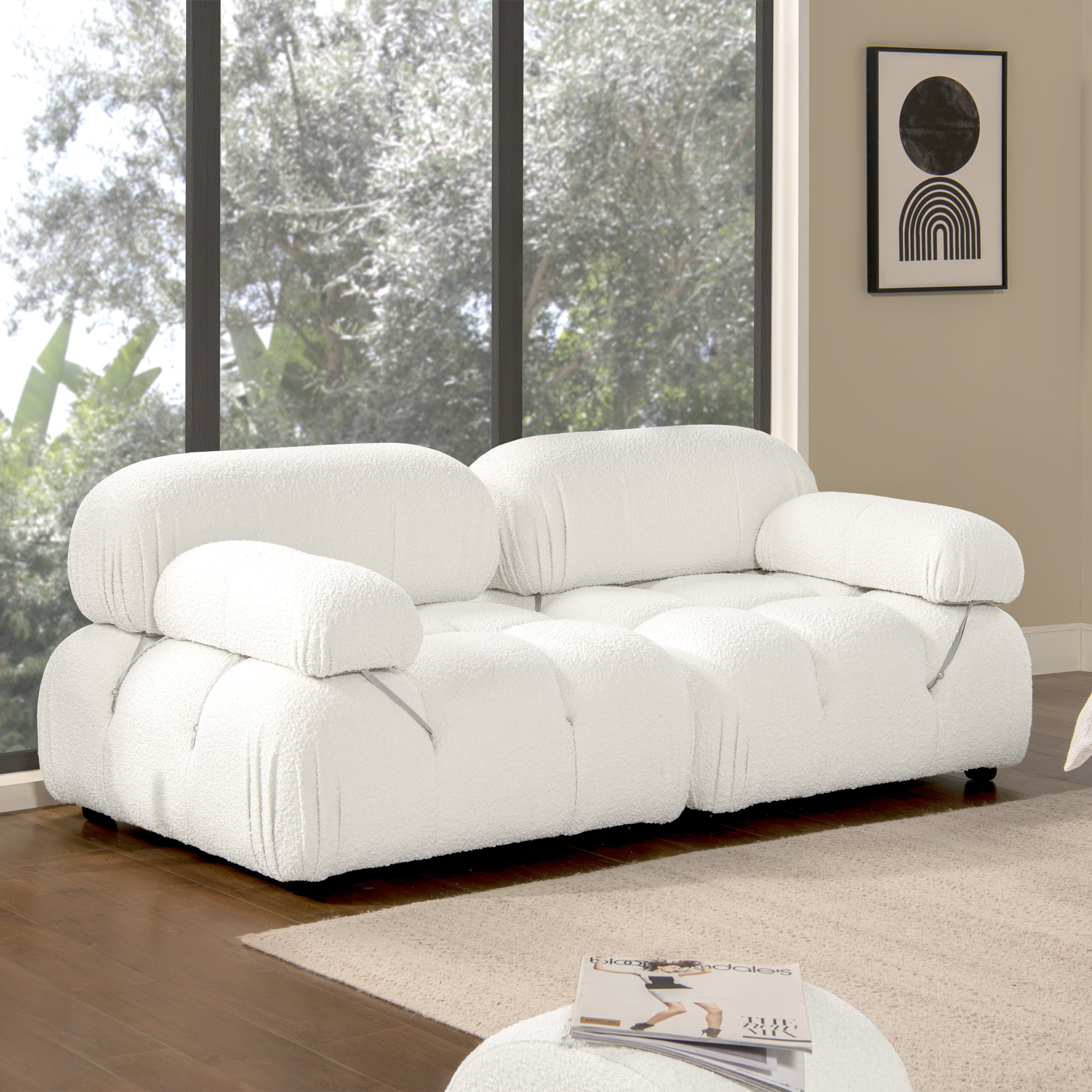 Marcel 72.5" Bubble Modular Modern 2-Piece Loveseat Sofa, Ivory White Boucle