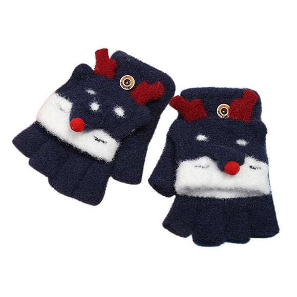 Baberdicy Gloves Winter Children Gloves Half Finger Flip Flip Writing Knit Little Warm Gloves Gloves for Cold Weather Blue