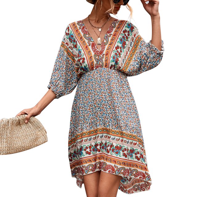 Vestido Informal Con Estampado Floral, Poliéster, Amigable Con La Piel, Elegante, Con Dobladillo Alto Y Bajo, Para Fiestas De Citas OTVIAP Albaricoque L