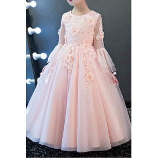 Kids Girls Bell Sleeve Lace Decorated Fancy Dress