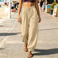 thumbnail image 2 of Women's Harem Pants Lightweight Loose Fit Drawstring Waist Side Pockets Cuffed Ankle Casual Summer Lounge Trousers, 2XL, 2 of 7