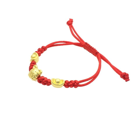 

1Pcs Handmade Women Red Rope Thread String Bracelet Braided Charms Adjustable Bracelet for Lover Couples (Gold Ingot Rat)