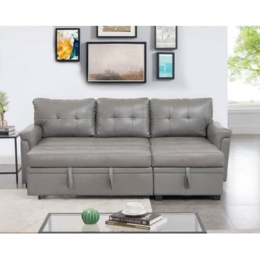 Naomi Home Perry Modern Leather Sectional Sofa with Storage Chaise-Color:Gray,Fabric:Air Leather